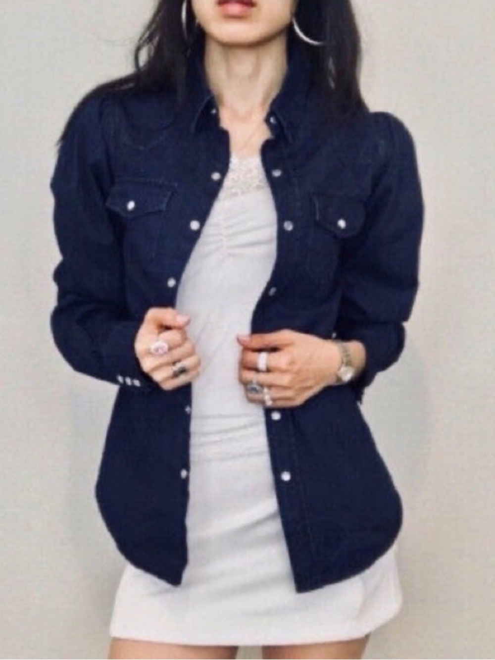 TORN by RONNY KOBO Dark Blue Snap Button Denim Shirt Jacket